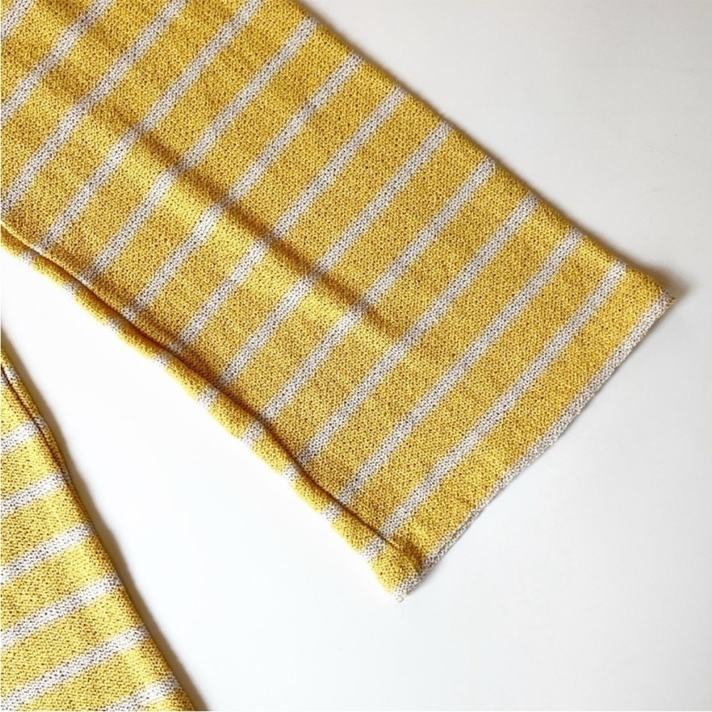 Zara Open Knit Striped Pants Yellow White Straight Leg Size Small - Picture 9 of 13